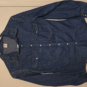 This & That Denim Button-Up Shirt with Studded Design